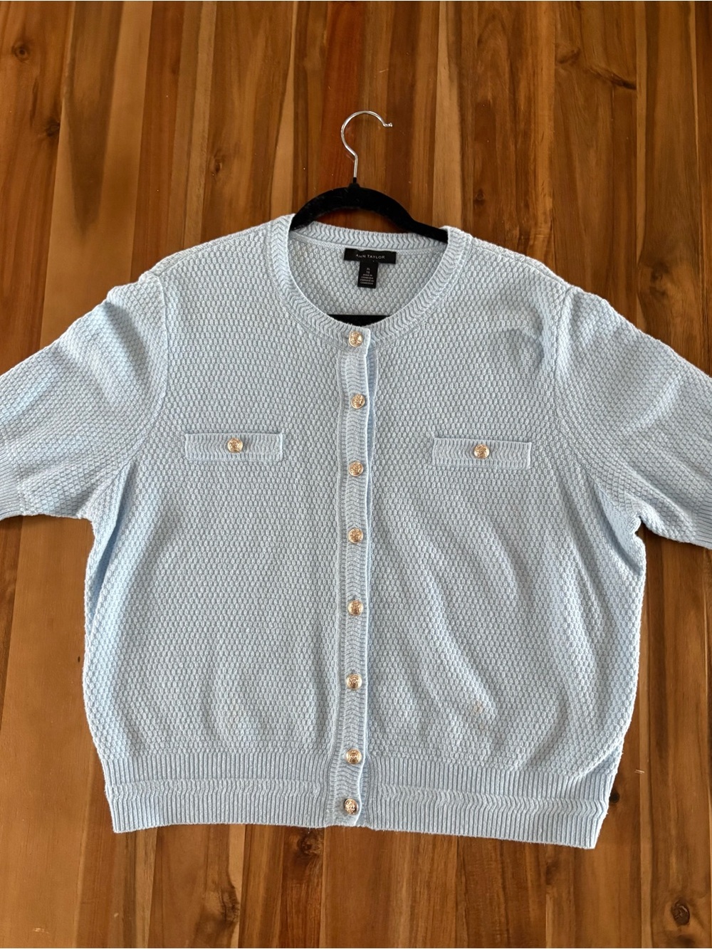 Ann Taylor Pale Blue Textured Button-Front Cardigan